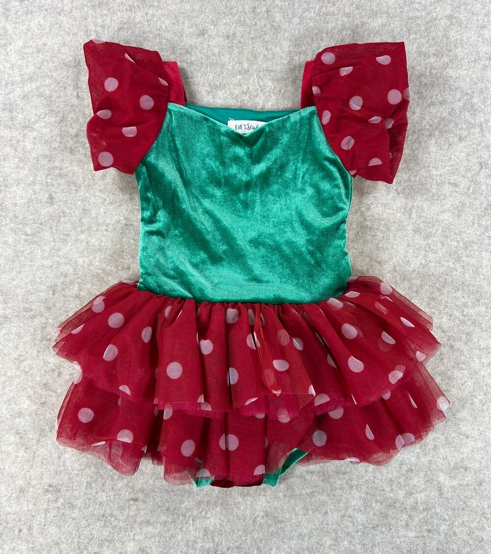 Evie's Closet Green Velvet Red Polka Dot Tulle Christmas Leotard Size CM (6/7)